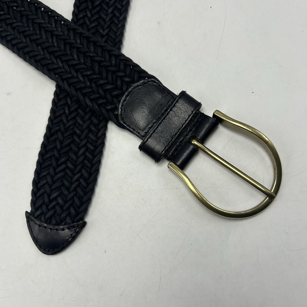 Coldwater Creek Statement Belt Womens S M Braided Black Cotton Leather Trim - Picture 4 of 9